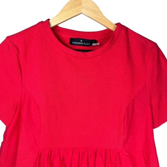 Pomander Place Red Eyelet Peplum T Shirt Women's Size S Short Sleeve Casual Top - Picture 3 of 8